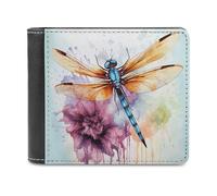 FWJZDSP Portefeuille Homme en Cuir Grande capacité avec Motif Libellule Aquarelle, Porte-Cartes Fin et fenêtre pour Carte d'identité, idéal au Quotidien.