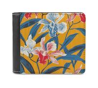 FWJZDSP Portefeuille Homme Jaune Moutarde à Motifs, Grande capacité, en Cuir, Fin, avec Porte-Cartes et fenêtre pour Carte d'identité, idéal au Quotidien.