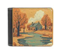 FWJZDSP Portefeuille Homme River in Front of House, Grande capacité, en Cuir, Fin, avec Porte-Cartes et fenêtre pour Carte d'identité, idéal au Quotidien.