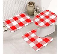 FWJZDSP Rhombussquares Lot de 3 Tapis de Sol en Flanelle Douce et Lavable pour Un Usage Quotidien Motif Vichy Rouge