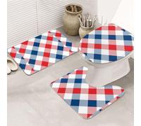 FWJZDSP Rhombussquares - Lot de 3 Tapis de Sol en Flanelle Douce et Lavable pour Un Usage Quotidien - Motif Vichy Rouge et Bleu