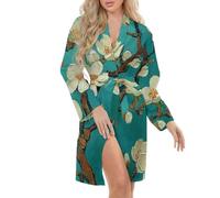 FWJZDSP Robe de Nuit à imprimé Fleurs d'amandier pour Femme, Peignoir Kimono de Saint-Valentin, Robes Courtes pour Demoiselles d'honneur