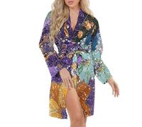 FWJZDSP Robe de Nuit Bleue à imprimé amibe pour Femme, Peignoir Kimono de Saint-Valentin, Robes Courtes pour Demoiselles d'honneur
