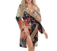 FWJZDSP Robe de Nuit Rouge à imprimé amibe pour Femme, Peignoir Kimono Court pour Demoiselles d'honneur, pour la Saint-Valentin