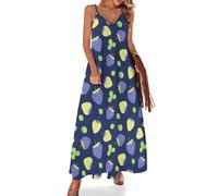 FWJZDSP Robe Longue d'été Kawaii Fraise pour Femme, col V, sans Manches, Robe décontractée idéale pour Une fête ou Un Cadeau.