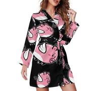 FWJZDSP Robes de Nuit Cochon Volant Mignon pour Femmes, avec Ceinture, Manches Longues, col en v, vêtements de Nuit, Peignoir