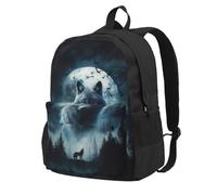 FWJZDSP Sac à dos Moonlit Cool Wolf Bird pour femmes et hommes : voyage, randonnée, léger, sac à dos pour ordinateur portable, pêche, mode, grande capacité, imperméable, travail, études, noir, mignon