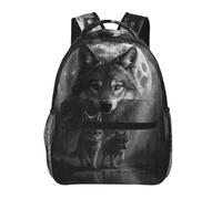 FWJZDSP Sac à dos Moonlit Cool Wolfpack pour les voyages, les loisirs, léger, pour ordinateur portable, ado, tendance, grande capacité, imperméable, pour la journée, travail, noir, mignon