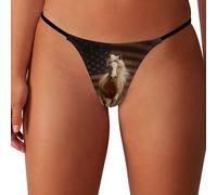 FWJZDSP String pour Femme avec Motif Cheval au Galop et Drapeau américain, Culotte Invisible, sous-vêtements en Forme de T