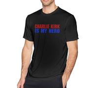 FWJZDSP T-Shirt Ras du Cou Basique en Coton à Manches Courtes pour Homme « Charlie Kirk est Mon héros »