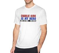 FWJZDSP T-Shirt Ras du Cou Basique en Coton à Manches Courtes pour Homme « Charlie Kirk est Mon héros »