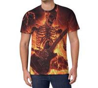 FWJZDSP T-Shirts décontractés à Manches Courtes et col Ras du Cou pour Hommes, Motif Squelette Jouant de la Guitare électrique, Chemises Extensibles d'été