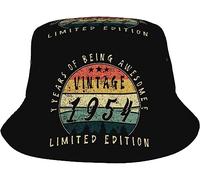 FWJZDSP Vintage 1954 Édition Limitée 68e Anniversaire Chapeau Seau Été Plage Chapeau de Soleil Pliable Casquette de Pêcheur Noir