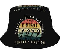FWJZDSP Vintage 1979 Édition Limitée 43e Anniversaire Chapeau Seau Été Plage Chapeau de Soleil Pliable Casquette de Pêcheur Noir