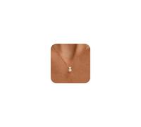 Fwlisesa Colliers de perles pour femme, collier délicat plaqué or 14 carats avec pendentif en perle CZ collier ras du cou simple en or pour femme, bijoux tendance pour femme, 16.5 inches, Laiton, Pas