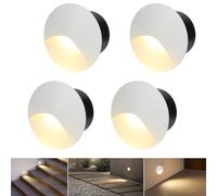 FWoche LED Lumière d'escalier 3W, Spot encastré rond 60mm, Blanc chaud | Applique murale encastrée avec boîte, 230V eclairage mural alu IP44, pour l'intérieur et l'extérieur, Blanc（Paquet de 4）