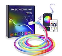 FWoche Ruban LED Néon RGB IC, 5m Bande LED USB IP67 étanche avec APP Bluetooth et télécommande IR, Synchronisation Musicale, bande lumineuse en silicone flexible, couleur magique pour salon, chambre