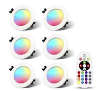 FWoche Spot led encastrable 230V 7W, Spots de plafond RGB avec télécommande IR WW CW RGBW lumière encastrable plafonnier LED dimmable en aluminium plat salle de bain, 6 pièces