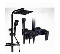 FWPGFVY Black Thermostatic Shower System with Rainfall Bathtub Faucet Bathroom Shelf Water Flow Control Electric Power Generation Matte Finish (4dhc-1)