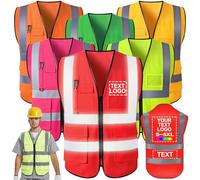 FwSYouMAI Gilet de sécurité personnalisé avec Logo/nom imprimé 5 Poches réfléchissantes Haute visibilité