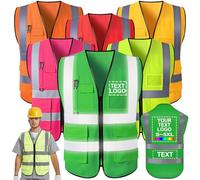 FwSYouMAI Gilet de sécurité personnalisé avec Logo/nom imprimé 5 Poches réfléchissantes Haute visibilité