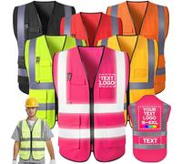 FwSYouMAI Gilet de sécurité personnalisé avec Logo/nom imprimé 5 Poches réfléchissantes Haute visibilité