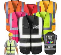 FwSYouMAI Gilet de sécurité personnalisé avec Logo/nom imprimé 5 Poches réfléchissantes Haute visibilité