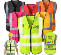 FwSYouMAI Gilet de sécurité personnalisé avec Logo/nom imprimé 5 Poches réfléchissantes Haute visibilité