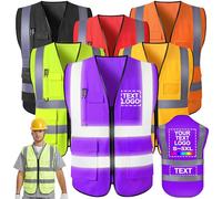 FwSYouMAI Gilet de sécurité personnalisé avec Logo/nom imprimé 5 Poches réfléchissantes Haute visibilité