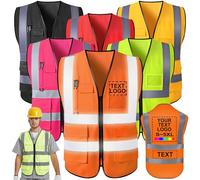 FwSYouMAI Gilet de sécurité personnalisé avec Logo/nom imprimé 5 Poches réfléchissantes Haute visibilité