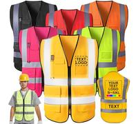 FwSYouMAI Gilet de sécurité personnalisé avec Logo/nom imprimé 5 Poches réfléchissantes Haute visibilité
