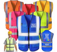FwSYouMAI Gilet de sécurité personnalisé avec Logo/nom imprimé 5 Poches réfléchissantes Haute visibilité