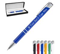 FwSYouMAI Stylo personnalisé 1 pcs,Stylo à bille personnalisé avec nom de l'entreprise gravé message logo,Encre noire Capuchon Click-Off-Bleu 1 Unité (Lot de 1)