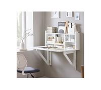 SoBuy FWT07-II-W Bureau Table Murale Rabattable avec Armoire Murale intégrée, Table Blanc