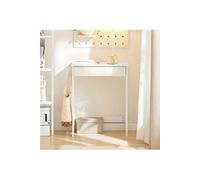 SoBuy Petit Bureau avec 1 Tiroir et 2 Crochets Bureau Gaming avec Etagères de Rangement Desk Multifonctionnel pour Chambre Table Gaming Blanc 60x40x77cm FWT43-W