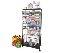 FWTXZTER Étagère de rangement avec 16 niveaux - Double face avec roulettes - Organiseur de rangement avec grille pour salle de bricolage, cake shop et magasin de fleurs (noir, 16 à 67 cm)