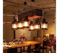 FWX E27 Suspension Luminaire en Bois rétro Restaurant Industriel Lustre Rustique Hauteur réglable Abat-Jour en Verre éclairage Table à Manger Lustre Vintage en Bois Salon Cuisine Lampe Suspendue