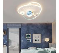 FWX Plafonnier dessin animé lampe pour enfants LED verre lune abat-jour astronaute garçon fille chambre plafond éclairage avec télécommande moderne dimmable design plafonnier salon salle à manger