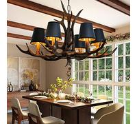 FWX Suspension rétro E14 en forme de bois de cerf - Style industriel - Lustre en résine noire - Abat-jour en fer noir - Hauteur réglable - Pour salle à manger, salon, café, cuisine, bar