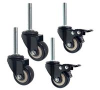 Lot de 4 roulettes pivotantes de 5,1 cm avec tige filetée en polyuréthane pour meubles et établis, double roulement, charge 150 kg