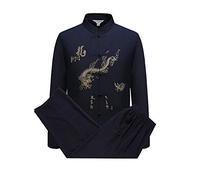 FWZJ Tai Chi Vêtements ， Vêtements Chinois Tang Suit Kung Fu Shirt Suit - Costume Traditionnel de la Chine Tangzhuang Kung Fu Veste à Manches Longues Costumes Shirt Outfit Uniform, Navy
