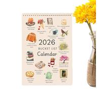 FxaumsGxuk Bucket List Calendrier 2026, 28,5 x 21,5 cm, 12 mois, calendrier mural saisonnier, avec planificateur d'objectifs inspirants, planificateur aquarelle pour mur et bureau