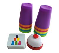 FxaumsGxuk Jeu d'empilage pour gobelets - 20,5 x 14,5 x 7,5 cm - Gobelets de sport empilables amusants avec 12 tasses de vitesse, 50 cartes et 1 sonnette d'appel pour la maison, la maternelle
