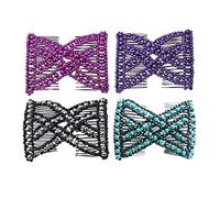 FXBLING Lot de 4 peignes confortables pour queue de cheval, parfait pour les queues de cheval, les chignons et les torsions, accessoire pour cheveux avec doubles peignes à perles