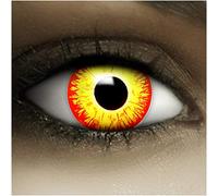 FXCONTACTS Rouge Jaune Il + Halloween Tattoos, lentilles de contact colorées horrow Clown, doux, sans volume comme Lot de 2 - Parfait pour Halloween, SANS CORRECTION
