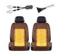Fxiaobin Universal Warmth Leather Seat Covers, Winter Car Seat Cover Full Set, Comes with Snow Shovel, The Best Gift for Driver Friends in Winter,Brown-twoseats