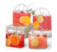 Fxiaobin Vase Créatif en Forme de Sacs à Mains Avec Pailles Verre À Cocktail Original Femme pour Cocktail Jus Thé dessert et Composition Florale,4pcs