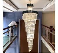Fxj Lustres Lustre D’escalier Villa Lumière Luxe Duplex Bâtiment Étage Intermédiaire Lampe en Cristal 4 Mètres Ouvert Saut Couche Rotatif Lampe D’escalier Long Lustre, Black, Black 800 * 3200mm