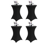 FXKS 4Pcs Noir Housse de Table de bistrot 80x110cm,Nappes à Coins carrés Extensibles en Spandex pour Cocktail Table Haute ajustée, Nappe Ronde pour Réception de Mariage Événements Bar réceptions