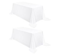 FXKS Lot de 2 Nappes Blanche 229 x 335 cm,Nappe Rectangulaire de 8 FT,Revêtement de Table en Tissu Polyester Lavable Résistant aux Taches aux Rides pour Les fêtes de Mariage,événements et Restaurant